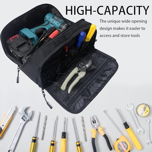 Tool Storage Bag,Portable Hand Tool Storage Organizer for Men, Tactical Range Bag with Anti-friction Bottom, Toolbag Organizer Multi-purpose Work Tote for Repairman, Carpenters, Handyman (Black)