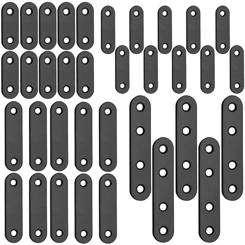 Jiozermi 30 Sets Flat Plate Straight Bracket Flat Metal Brace Bracket, 40mm/50mm/60mm/80mm Metal Brackets Mending Repair Plate Brace - size: Black，40mm/50mm/60mm/80mm，30Pcs
