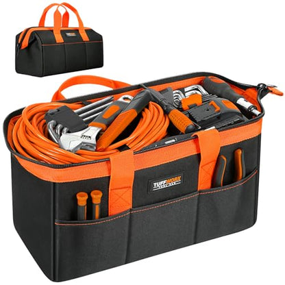 Tool Bag, Large Tool Organizer Bag with 18 Pockets,15.7x 11.4x 9.8 inch, Heavy Duty 600D Fabric, Black and Orange - size: 14.2inch