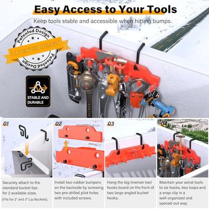 Lineman Tool Board, Bucket Truck Hook Organizer, Line Work Buckets Accessories,Tool Organizer for Bucket Trucks and Lineman, Including Two 3” Aerial Bucket Hooks and Two 2” Aerial Bucket Hooks.