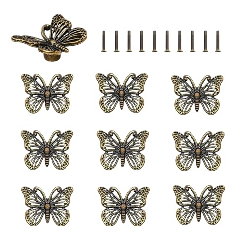 Antique Drawer Knobs & Pulls – 10-Pack Vintage Decorative Cabinet Hardware (Bee, Flower, Butterfly, Starfish Designs) (Butterfly Design) - style: Butterfly Design