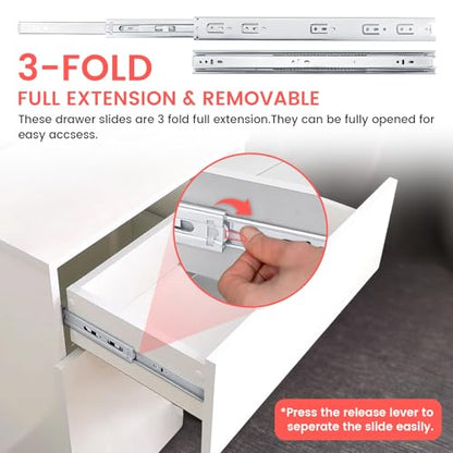 homdiy Side Mount 3 Fold Full Extension Drawer Slides 22 Inch 1 Pair Solid Ball Bearing Cabinet Tracks Heavy Duty Drawer Rails 100 LB Capacity for Kitchen Cabinet Dresser Replacement - size: 22 Inch