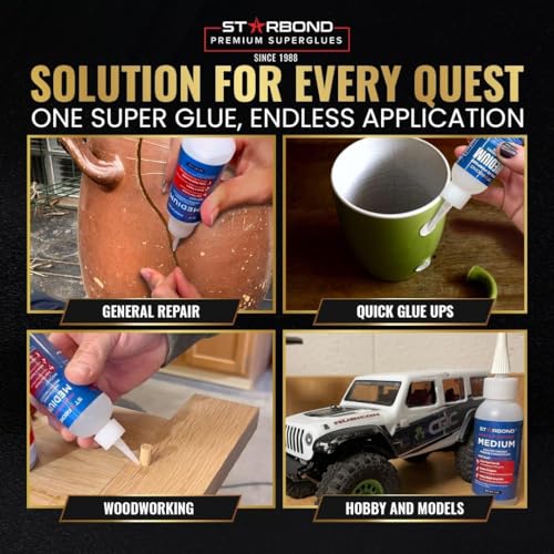 Starbond Medium CA Glue with Activator Bundle (4 oz. + 6 oz.) – Premium Cyanoacrylate Super Glue with Accelerator Kit – for Quick Repair, Woodworking, Woodturning, Crafts, Models & 3D Printing - size: 4 Ounce + 6 Ounce