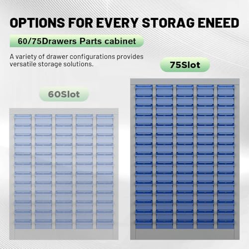 Yeeoy 75 Drawers Parts Cabinet, Bolt and Nut Tool Storage Cabinet, Steel Parts Organization Shelves with ABS Material Drawer & Labels for Tool Hardware Storage, Grey - size: 75 Drawers