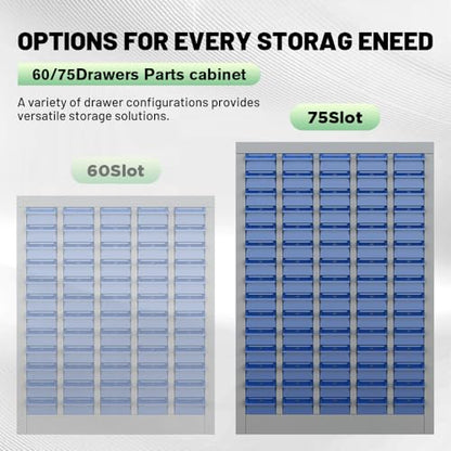 Yeeoy 75 Drawers Parts Cabinet, Bolt and Nut Tool Storage Cabinet, Steel Parts Organization Shelves with ABS Material Drawer & Labels for Tool Hardware Storage, Grey - size: 75 Drawers