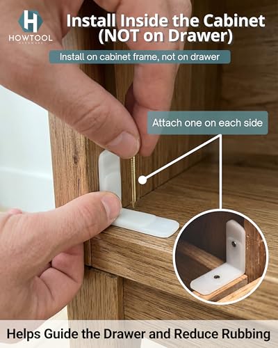 Drawer Track Guides Fixed L-Angle Drawer Glide Set with Screws, 8 Pack White Replacement Drawer Guides for Side-Mount Rails | HOWTOOL