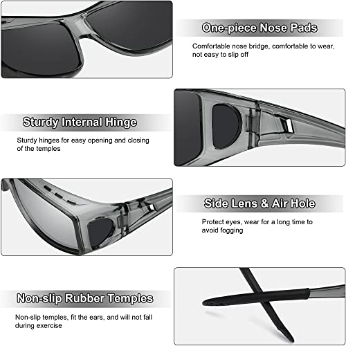 MEETSUN Fit Over Glasses Sunglasses for Men Women,Wrap Around Sunglasses Polarized UV400 Protection - color: (Z1)clear Gray Frame-silver Mirror Lens