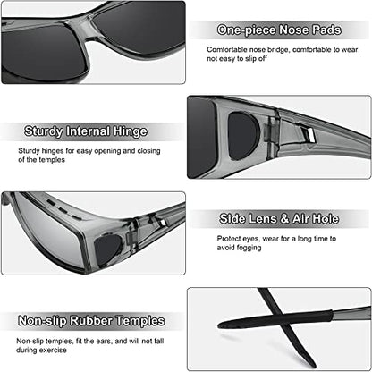 MEETSUN Fit Over Glasses Sunglasses for Men Women,Wrap Around Sunglasses Polarized UV400 Protection - color: (Z1)clear Gray Frame-silver Mirror Lens