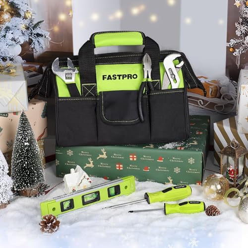 FASTPRO 236-Piece Home Repairing Tool Set, Mechanics Hand Tool Kit with 12-Inch Wide Mouth Open Storage Bag, Household Tool Set for DIY, Home Maintenance, Green - color: Green