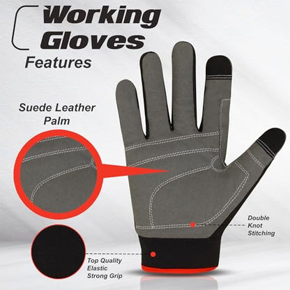 WFX Mens Work Gloves Utility Touch Screen Breathable Spandex Rigger Padded Working Mechanic Palm Safety Builder Gardening - size: X-Large