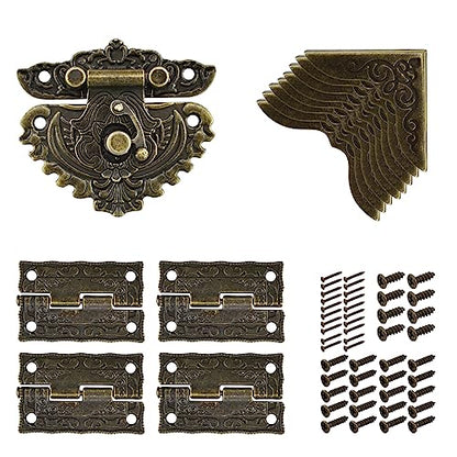 Antique Engraved Decorative Hasp Latch Hasp Hinges and Box Corner Protectors for Jewelry Box Cabinet Drawer Decoration and Repair