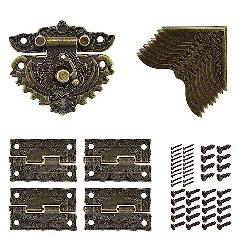 Antique Engraved Decorative Hasp Latch Hasp Hinges and Box Corner Protectors for Jewelry Box Cabinet Drawer Decoration and Repair