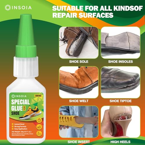 INSOIA Clear Super Glue for Shoe Repair, 20g, Waterproof, Strong, Quick Fix, Bonding Shoe Sole, Boots, Sandals, Sneakers, Leather & Footwear Items - size: 20 Grams * 1 Pack, style: Shoe Glue