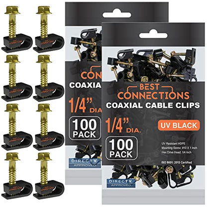 BEST CONNECTIONS Coaxial Cable Clips with Pre-Inserted Screw (200 Pack) – Black Single Cable Mounting Clamps for Coax Cable (RG6, RG59) and Ethernet Cable – Cord Fastener/Strain Relief Clip - style: 200 PACK