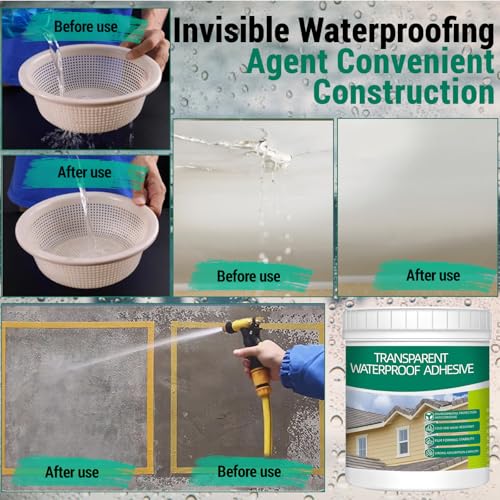 1Kg/36Fl.oz Transparent Waterproof Coating Invisible Waterproof Agent Set with Indoor&Outdoor Insulating Sealant with Wooden Brush Putty Knife Cut Resistant Work Gloves - style: D