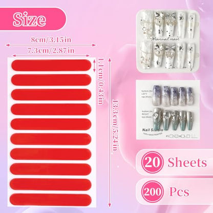 BQAN Double Sided Nail Tape for Press On Nails - 200 Pieces Clear Adhesive Mounting Tape for Nail Art Display, Fake Nail Storage & Manicure Organization (20 Sheets)