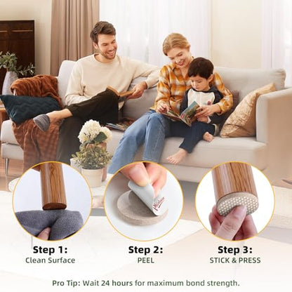 PHIXBEAR 1.5" Upgraded Non Slip Furniture Pads 24PCS, 0.2" Extra Thick Felt & Rubber Grippers, Self Adhesive Floor Protectors, Heavy Duty Couch Stoppers to Keep Furniture in Place