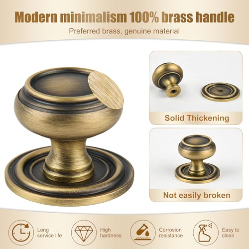 5 Pack Matt Bronze Solid Brass Kitchen Cabinet Knobs,Drawer Pulls, 1.18 Inch 30mm Diameter, Modern Furniture Handles for Cupboard Wardrobe(Antique) - style: Bronze