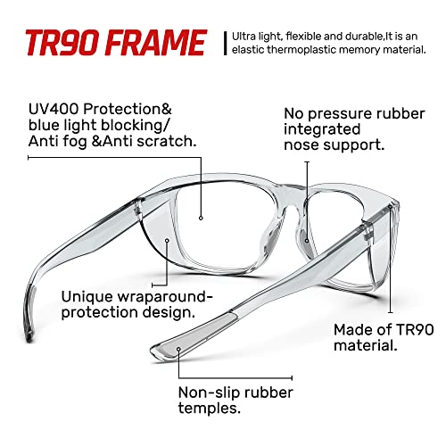 DILANCO Clear Safety Glasses Goggles With Side Shields for Women Men,Fog & Scratch-Resistant Complete UV Protection Eyewear - color: Grey