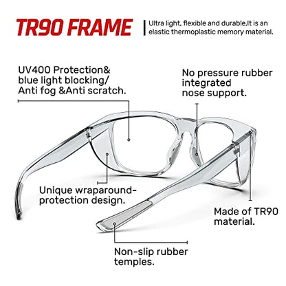 DILANCO Clear Safety Glasses Goggles With Side Shields for Women Men,Fog & Scratch-Resistant Complete UV Protection Eyewear - color: Grey