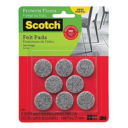 Scotch Heavy Duty Felt Pads, Round, Gray, 1-in Diameter, 8 Pads/Pack (SP870-NA) - size: 8 Pads