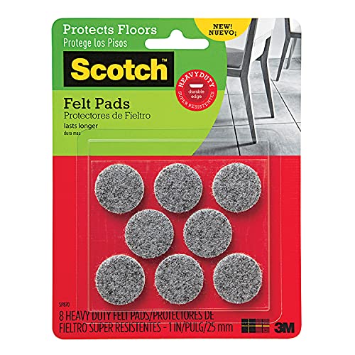 Scotch Heavy Duty Felt Pads, Round, Gray, 1-in Diameter, 8 Pads/Pack (SP870-NA) - size: 8 Pads