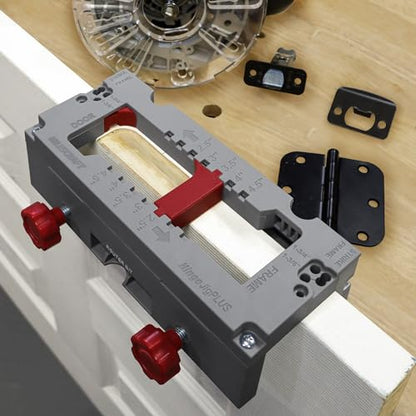 Milescraft 1229 Hinge Jig PLUS – Dual Clamping Door Hinge Jig Door Hinge Mortiser. Complete Hinge Installation Kit Rout Mortises from 2.5” to 4.5”. Strike and Latch Plates Included for Standard Doors