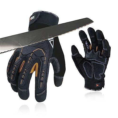 Vgo... Cut Resistant Gloves, Cutproof Leather Work Gloves Men Women,EN388 level E, ANSI level A5,Touchscreen,Mechanics Gloves - color: 1 Pair -Black, size: Large(1 Pair)