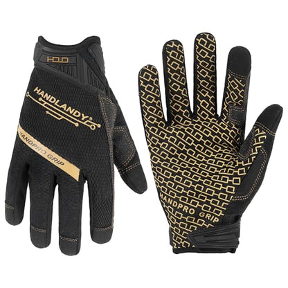 HANDLANDY Mens Work Gloves Touch screen, Utility Mechanic Gloves, Flexible Breathable Fit- Padded Knuckles & Palm - color: Black, size: Medium