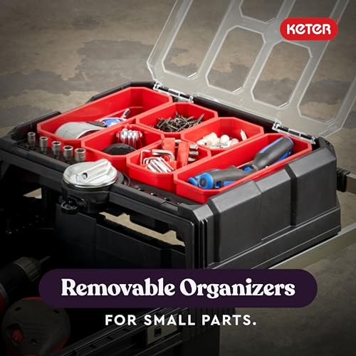 Keter Masterloader Resin Rolling Tool Box with Locking System and Removable Bins – Perfect Organization and Storage Chest for Power Drill, Tape Measure, and Screwdriver Set, Black - size: Masterloader