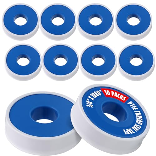 Supply Giant Plumbers PTFE Tape 3/4" W x 1080" L 10 Rolls Pipe Thread Tape, High Density Thread Sealant Tape Water Seal Plumbing Tape for Shower Head, Pipes, Gas Lines, Leak Prevention - size: 1080", style: Pack of 10