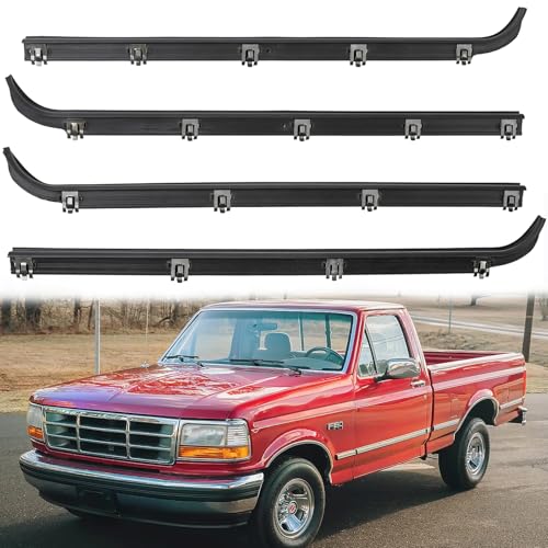 Front Inner Outer Window Molding Sweep Felt Trim Seal Weatherstrip Kit Compatible with Ford Vehicle F150 F250 F350 Bronco 1987-1997 Replace# E7TZ1521452A E7TZ1521453A F2TZ1521456A F2TZ1521457A (4PCS)