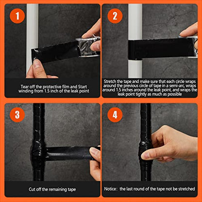 Amylove 6 Roll Waterproof Self Fusing Silicone Tape 1 Inch x 10 ft Black Leakproof Seal Hose Pipe Repair Tape for Water Emergency Pipeline Plumbing Repair Cable Winding Insulating