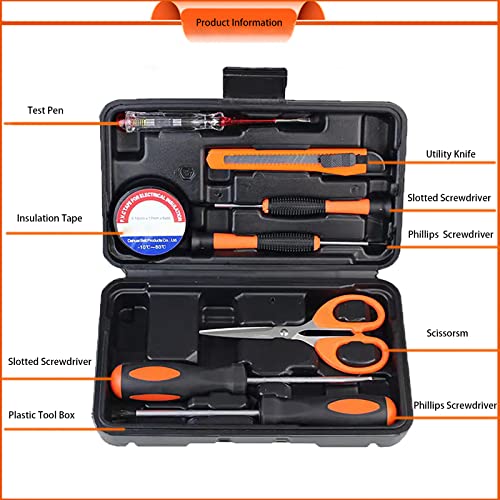 Household Repair Tool Kit 9 Pcs, General Household Hand Tool Kit with Solid Carrying Tool Box, Basic Tool Kit for Repair Maintenance and DIY - color: Black-9-jd