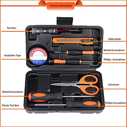 Household Repair Tool Kit 9 Pcs, General Household Hand Tool Kit with Solid Carrying Tool Box, Basic Tool Kit for Repair Maintenance and DIY - color: Black-9-jd