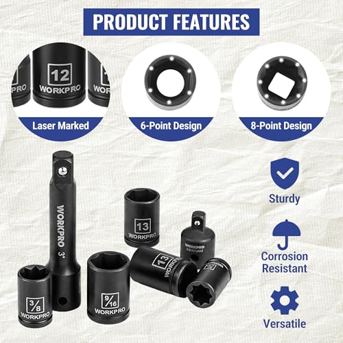 WORKPRO 39PC Drive Socket Wrench Set, 1/4'' & 3/8'' Sockets Kit, 3/8" Ratchet, Extension Bar, Spinner Handle & Adapter, Premium Black Phosphate Finish Mechanics Tool Set with Tool Box, Metric & SAE - color: Black
