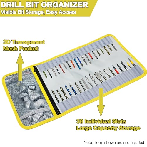 Drill Bit Organizer, Roll Up Drill Bit Storage Organizer Case, Heavy Duty Bit Holder Pouch with Zipper, Tools Organizer Pouch Bag with Snap Spring Closure for Men(Bag Only) – Stocking Stuffers