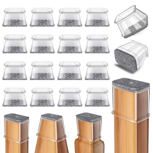 24 Pcs Chair Leg Floor Protectors Rectangle, Silicone Felt Furniture Leg Pads Caps Covers for Hardwood Floors, Fit L:2" to 2-1/2", W:1" to 1-1/2" - color: Clear, size: Rectangle XXL