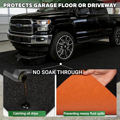 Oil Spill Mat Thick 1/3", 64" x 32" Heavy Duty Rubber Garage Floor Protector Mat for Driveway Outdoor, Absorbs Grease Water Leak-Resistant Carpet for Under Car Auto Golf Cart Mower Washer, Black - size: 64"L x 32"W x 0.3"Th
