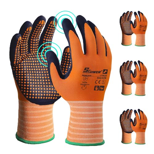 Schwer 3/6/12 Pairs Safety Work Gloves MicroFoam Nitrile Coated, Certified Level 6 Abrasion Resistant Gardening Gloves with MicroDot Grip, Touchscreen, General A1 Cut Resistant Glove, LT5619, M - size: Medium, style: 3 Pairs