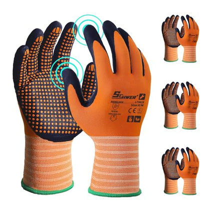 Schwer 3/6/12 Pairs Safety Work Gloves MicroFoam Nitrile Coated, Certified Level 6 Abrasion Resistant Gardening Gloves with MicroDot Grip, Touchscreen, General A1 Cut Resistant Glove, LT5619, M - size: Medium, style: 3 Pairs