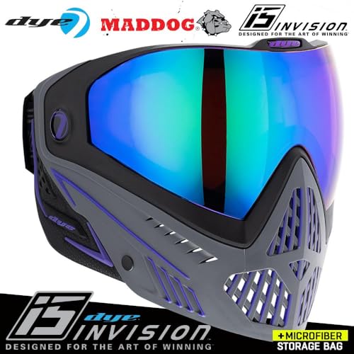 Maddog Dye i5 Thermal Anti-Fog Paintball Airsoft Mask Goggle System Combo with Microfiber Bag | Safety Certified Protection - color: Barney