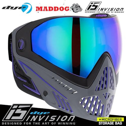 Maddog Dye i5 Thermal Anti-Fog Paintball Airsoft Mask Goggle System Combo with Microfiber Bag | Safety Certified Protection - color: Barney
