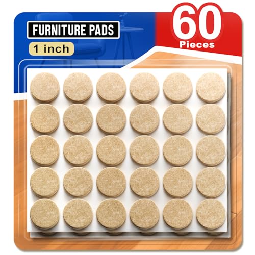 Ansible 60 PCS Felt Furniture Pads 1", Felt Pads for Chair Leg Floor Protectors for Hardwood Floors Round (Beige) - size: 60 PCS 1" Beige, Round