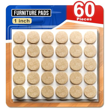Ansible 60 PCS Felt Furniture Pads 1", Felt Pads for Chair Leg Floor Protectors for Hardwood Floors Round (Beige) - size: 60 PCS 1" Beige, Round