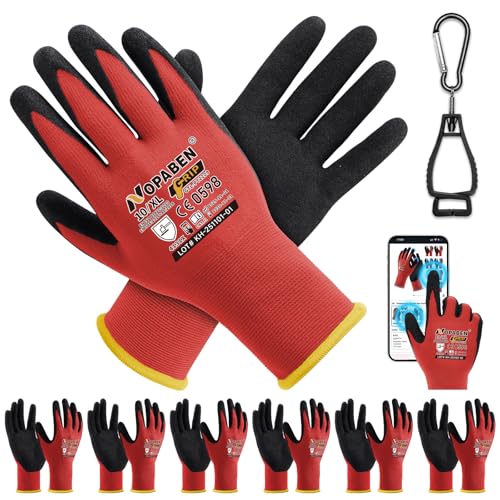 Safety Work Gloves - 7 Pairs, Seamless Knit Glove with MicroFoam Nitrile Coated Smooth Grip on Palm & Fingers for Men and Women(XL,Red) - size: X-Large, style: 7 Pairs,red