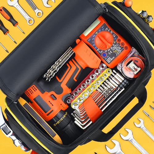 JJRING 2.0 Gen Tool Bag With 3 Removable Cases, Double Layers&Large Capacity Tool Tote, Multi-Pocket Organizer For Tools and Crafts, Durable And Water-Resistant(Yellow)