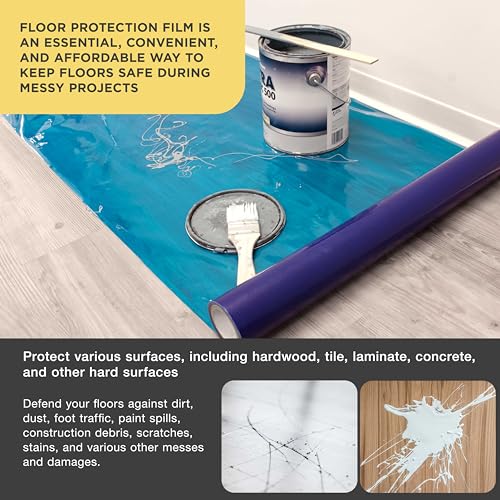 Dura-Gold Floor Protection Film, 24-inch x 200-foot Roll, Clear Plastic Floor Protector, Self-Adhesive Plastic Floor Protection from Foot Traffic, Paint Spills, Dust, Construction, Moving - size: 24-inch-x-200-feet