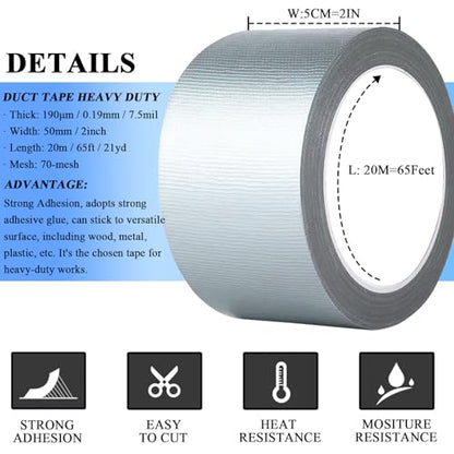 3pcs Duct Tape Heavy Duty Waterproof, Premium Sliver/Grey Strong Adhesive Flex Seal Duct Tape Bulk for Ductwork Repair, Carpet Tape, Dryer Vent, HVAC (65 FT*2 Inch*190μm,70Mesh) Indoor Outdoor Hose - size: 3 Rolls, 2" x 21 Yds