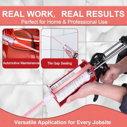 Epoxy Gun Dual Component 200ml – Manual 1:1 & 2:1 Ratio Adhesive Applicator for Epoxy, Urethane, Acrylic,High-Thrust 2-Part Adhesive Gun for Panel Bonding, Structural & Plastic Repair,Red - size: 200 Ml/215 Ml (1:1, 2:1)